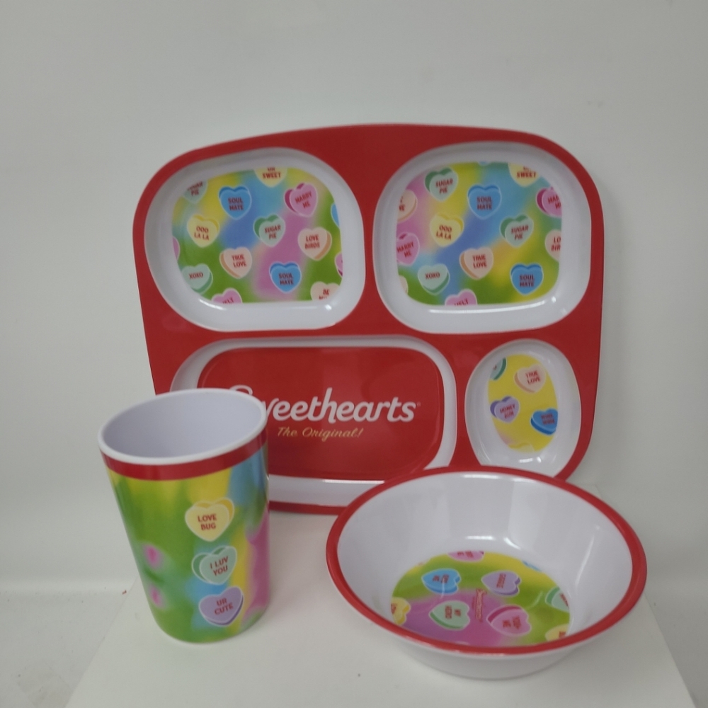 Valentines Day Kids Divided Melamine Plate Dish Bowl Cup Sweethearts Candy